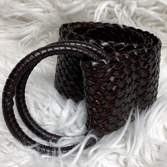 🟢3 for $20 ——-WOVEN leather adjustable wide belt 2 ring unbranded women’s - Picture 2 of 12